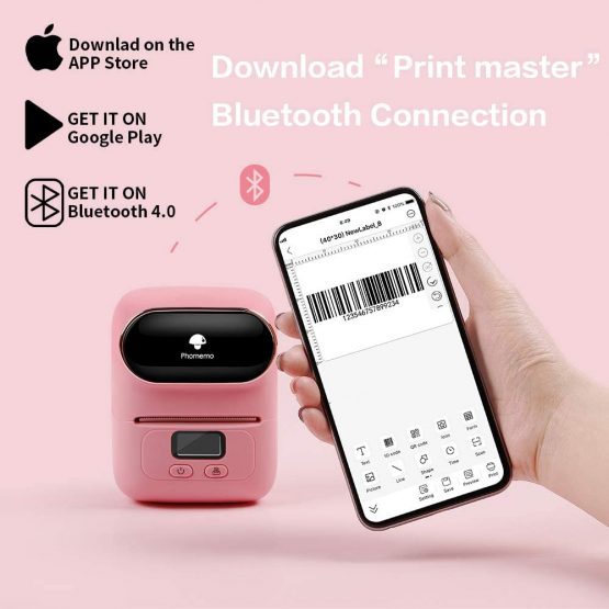 Phomemo M110 Label Printer Barcode Printer Mini Bluetooth Label Printer Thermal Label Printer, Portable Printer, Suitable for Clothing, Supermarket, Retail etc, Compatible for Android & IOS, Pink - Image 2