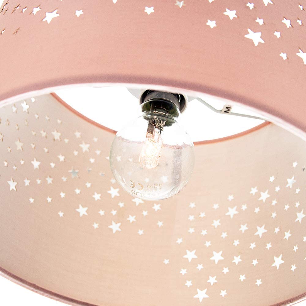 Stars Decorated Childrens/Kids Soft Pink Cotton Bedroom Pendant or Lamp Shade Creates Stunning Effect Against The Wall - Image 3