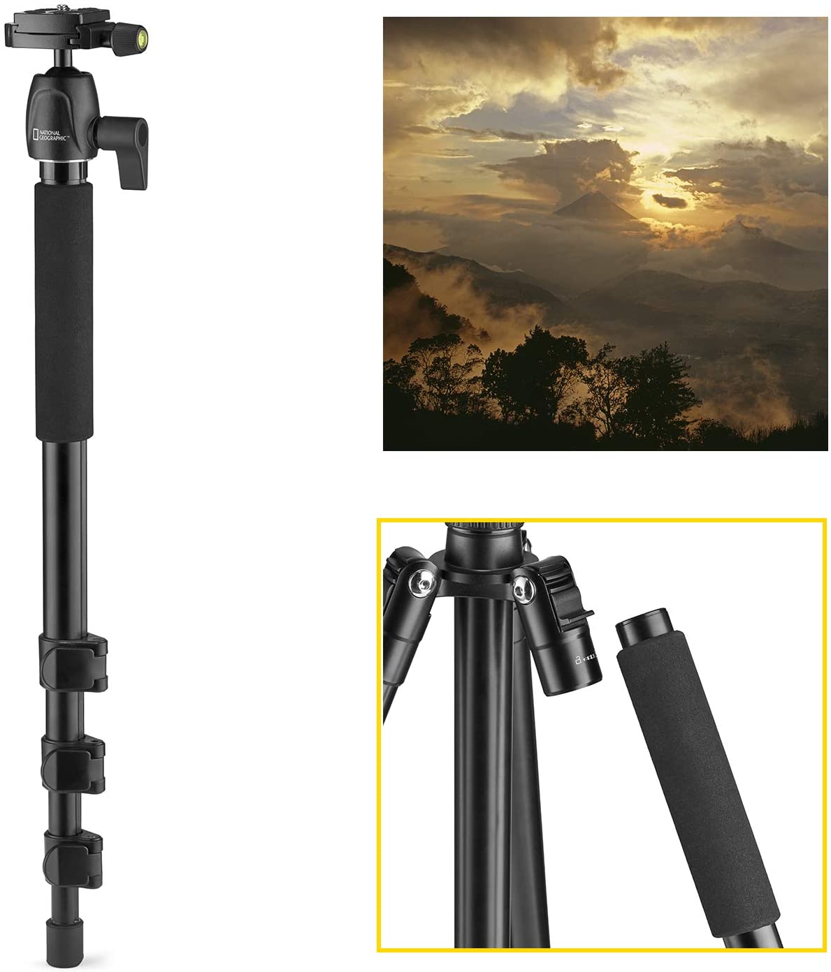 National Geographic Travel Photo Tripod Kit with Monopod, Aluminium, 4-Section Legs, Lever Locks, Load up 6 kg, Carrying Bag - Image 4