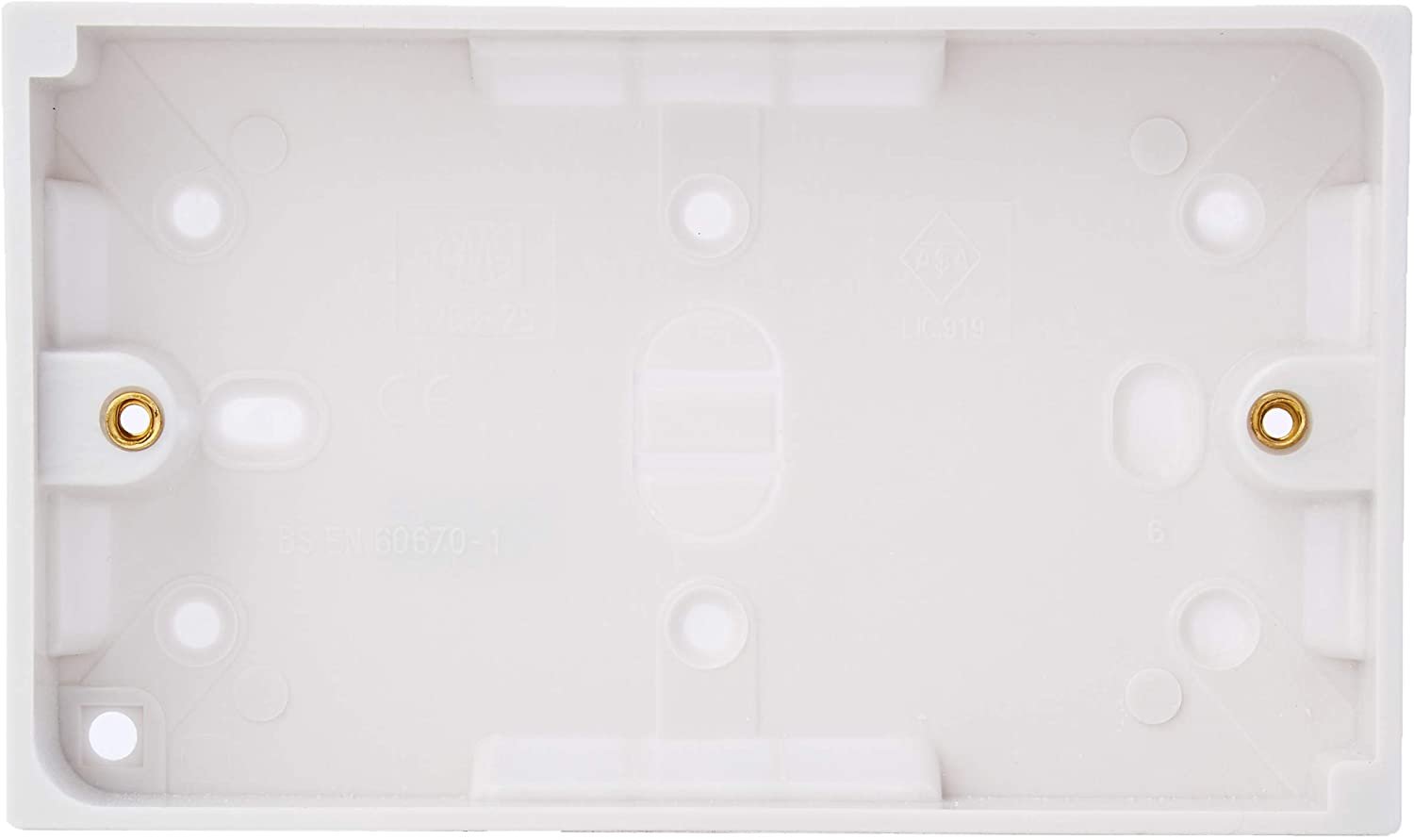 Merriway BH02612 Moulded Surface Pattress Box 2-Gang Double, 25mm (1 inch) Depth - White - Image 2