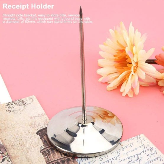 Combort Receipt Holder Spike, Stainless Steel Straight Paper Memo Receipt Holder Spike Stick with Round Base for Office Restaurant Silver - Image 3
