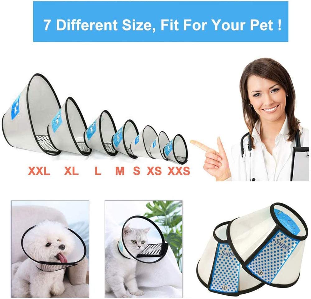 Supet Dog Cone Adjustable Pet Cone Recovery Collar Comfortable Pet Cone Collar Protective for After Surgery Anti-Bite Lick Wound Healing Safety Practical Plastic E-Collar for Dogs and Cats (White M) - Image 3