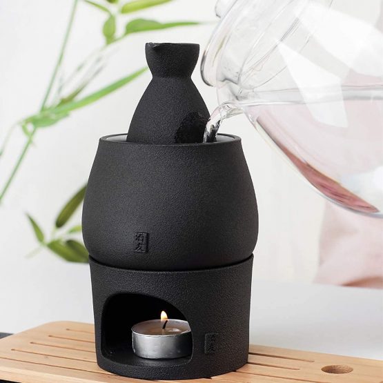 Lyty Sake Set and Cups with Warmer Keep Sake Storage Gift Box, Traditional Porcelain Japanese Pottery Hot Saki Drink, 9pcs Include 1 Stove 1 Warming Bowl 1 Sake Bottle 6 Cup (Black) - Image 4