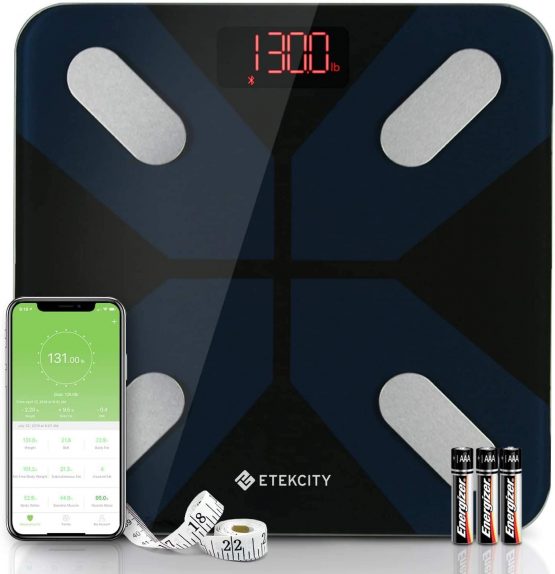 Etekcity Bluetooth Body Fat Scale, Personal Scale, Smart Digital Scale, Body Analysis Scales with Intelligent App for Body Weight, Fat, BMI, Muscle Mass, 28 St/180 kg/400 Lb, Black