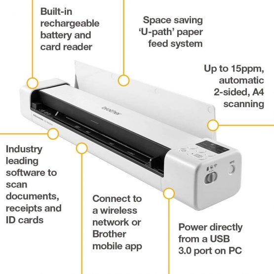 Brother DS-940DW Document Scanner, Wireless/USB 3.0, DSMobile, Portable, 2 Sided Scanning, 15PPM, A4 Scanner, Includes Micro USB Cable, White - Image 2