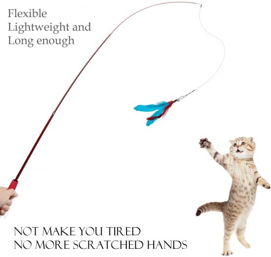 Famgee Feather Teaser Cat Toy - 2 Pcs Retractable Cat Toys Wand and 10 Replacement Refills Assorted Feathers Birds Worms Catcher with Bell, Interactive Teaser and Funny Exercise for Kitten Cats - Image 3