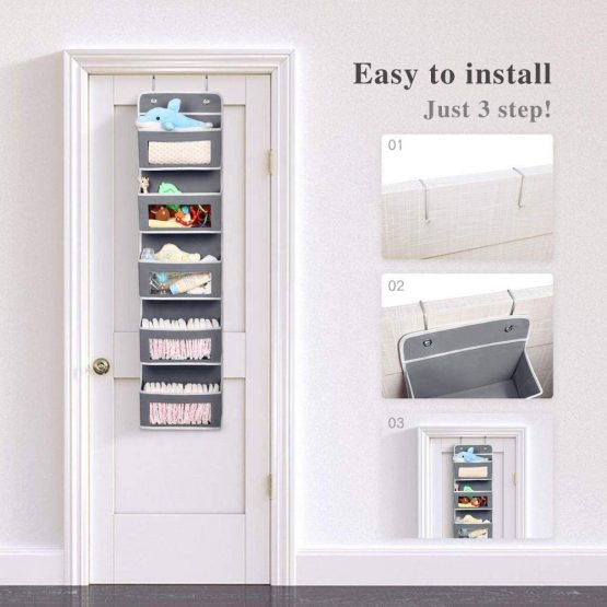AOIEORD Over Door Hanging Storage, 5 Pockets Fabric Foldable Hanging Organizer with Transparent Window Bin Door Storage For Toys, Wallets And Towels - Image 2
