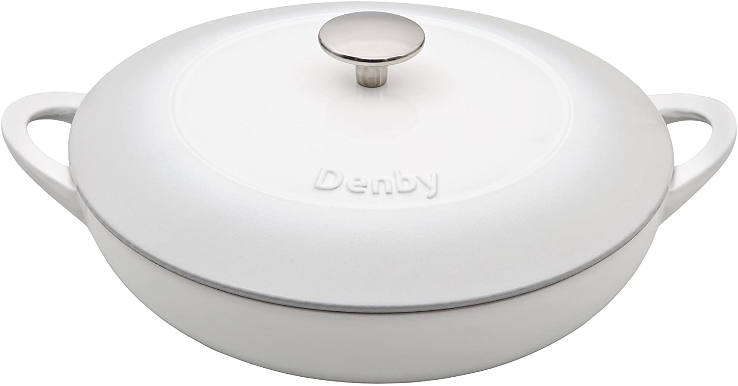 Denby, Natural Canvas White Cast Iron Casserole Dish, 3.8L Capacity Dutch Oven, Shallow Oven Safe Pot