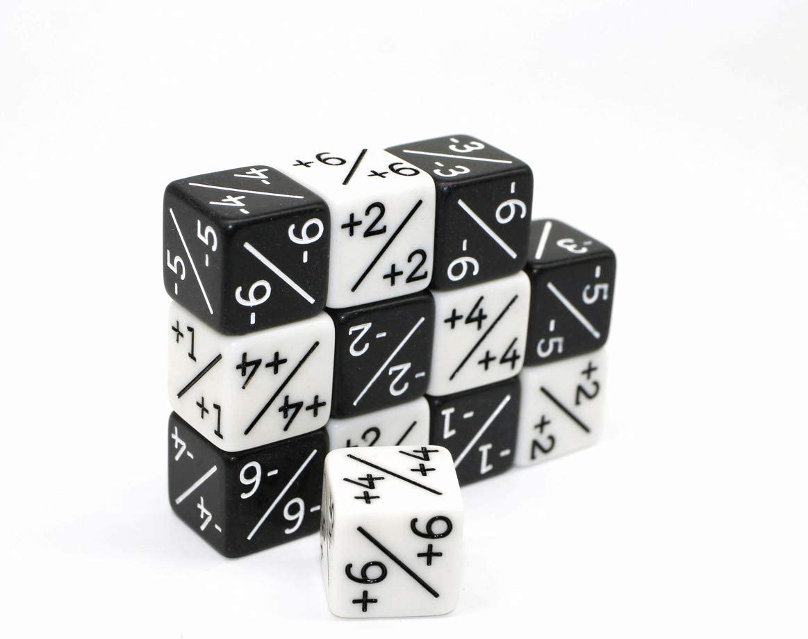 HD DICE Counters D6 Dice 6X White +1/+1 & 6X Black 1/1 for CCG MTG Magic The Gathering Card