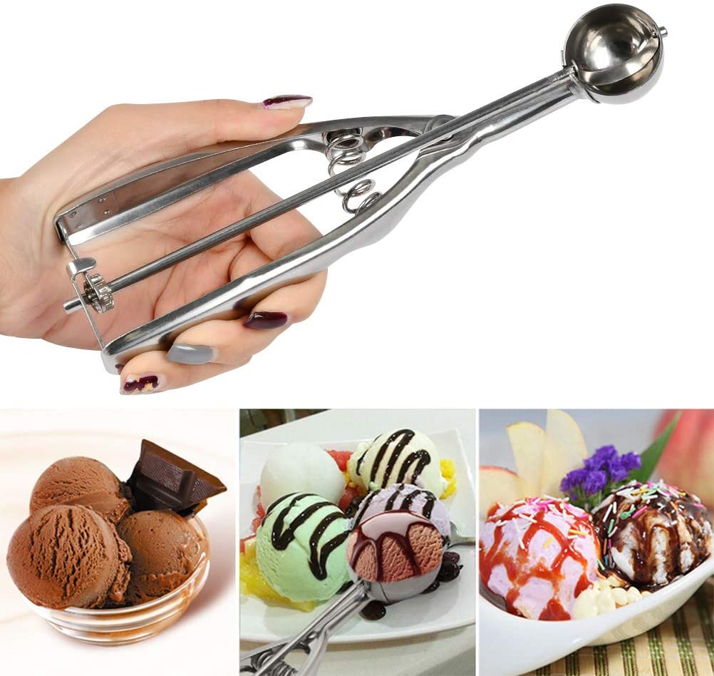 FOCCTS Ice Cream Scoop Stainless Steel Cookie Scoop with Trigger, Used ...