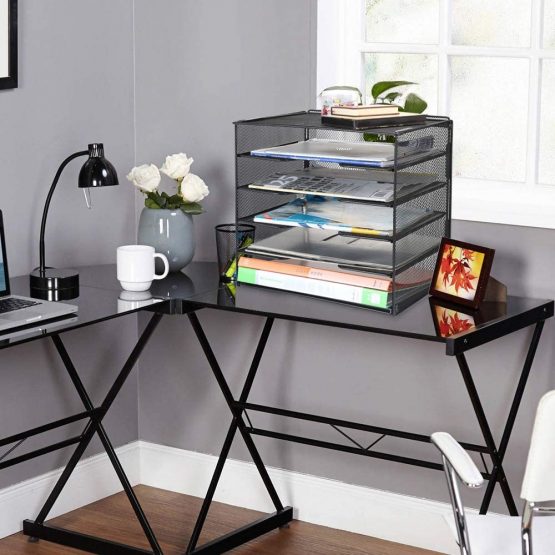 Samstar Paper Letter Tray, Mesh Desk File Organiser with 5 Tier Shelf and Sorter, Black - Image 4
