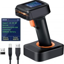 Tera 2D Barcode Scanner Wireless, Bluetooth QR Code Scanner, with Time Display Screen Battery Level Indicator Charging Base, Patent Number 90078251950003, HW0006