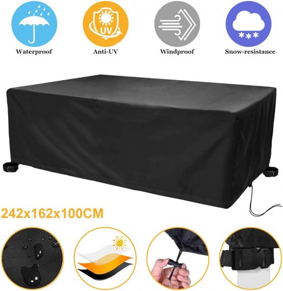 Landrip Garden Furniture Covers, Large Patio Rattan Furniture Cover, Large Outdoor Table Covers Waterproof Rectangular Heavy Duty Oxford Patio Furniture Set Covers(242x162x100CM)