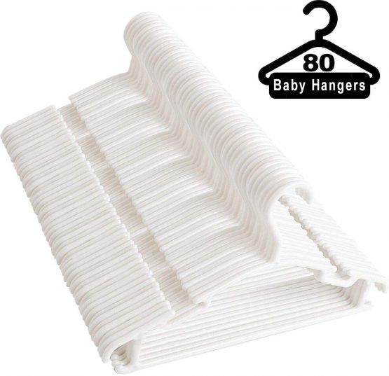 NORTHERN BROTHERS Clothes Hangers Baby Coat Hangers 80 Pack Plastic White Childrens Hangers with Trouser Skirt Bar for Baby Toddler Clothes Hanger
