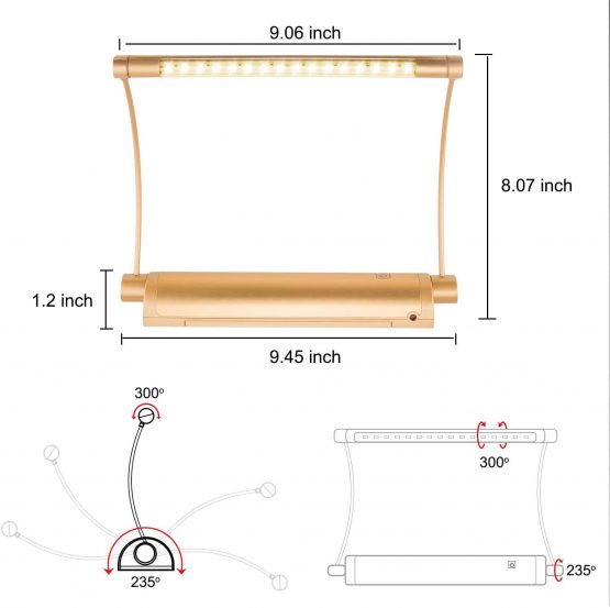 HONWELL Picture Light Wireless Display Lights Battery Powered LED Wall Light Remote Control Uplight, Rotatable Light Heads with Timer Dimmer, Art Lights for Painting Dartboard Artwork, Rose-Gold - Image 2