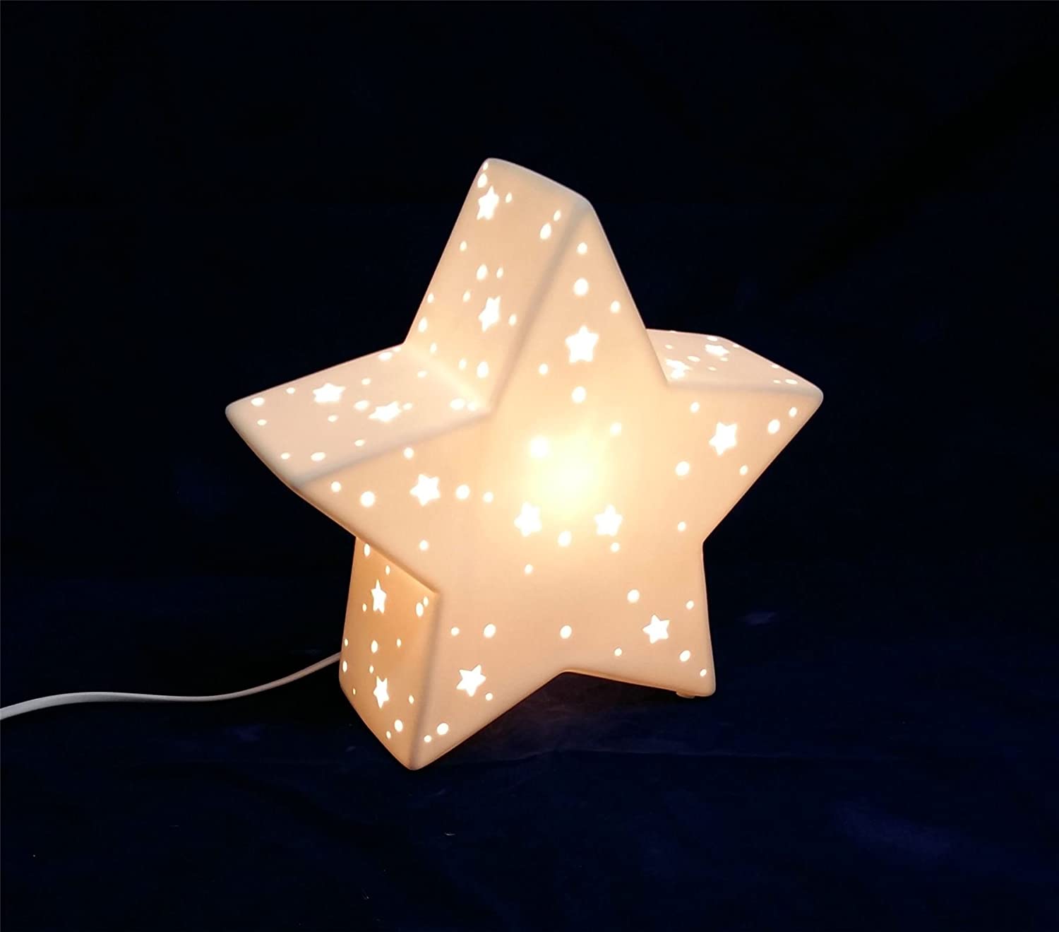Handmade Porcelain Night Light for Kids - Star LED Table Lamp, Soft Glow Nursery Nightlight for Children's Bedroom, Baby Room Decor - Image 2