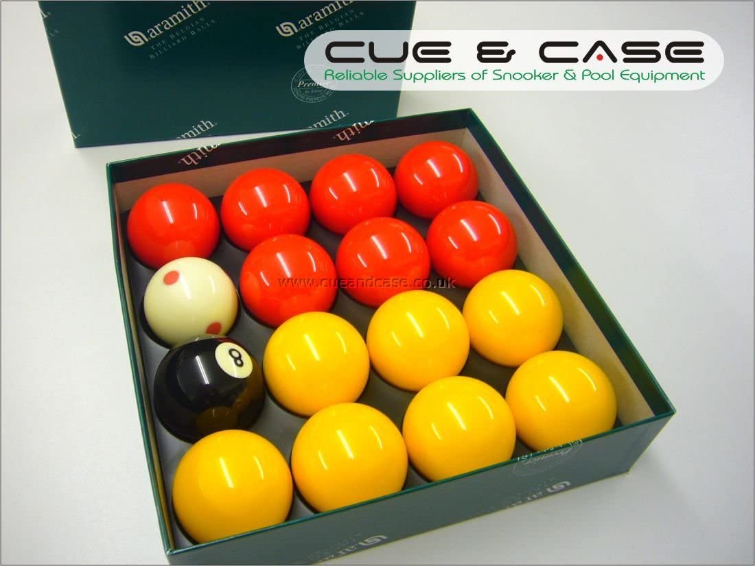 Aramith Premier Red-Yellow 2" Pool Balls with 1 7/8" Pro Cup Cue Ball, Red, Yellow, Black, 2 inches