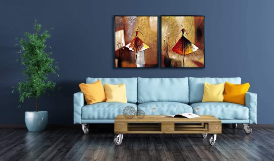 Wieco Art Black Framed Ballet Dancers 2 Pieces Modern Decorative Artwork 100% Hand Painted Abstract Oil paintings on Canvas Wall Art for Home Bedroom Decorations AB2107-UK-BF - Image 2