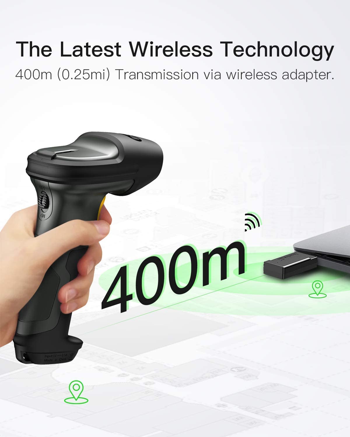 Inateck Wireless Barcode Scanner 1D, Bluetooth, 400M Transmission