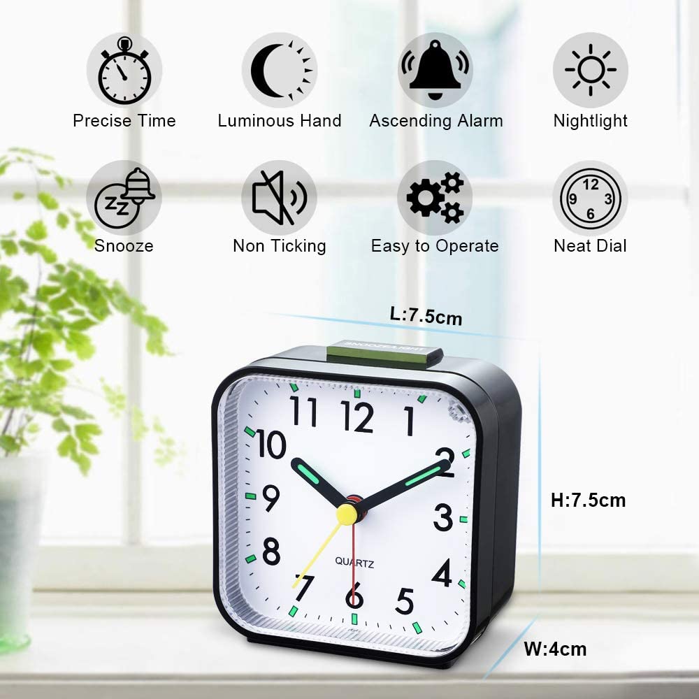 Tisaika Silent Alarm Clocks Bedside Non Ticking Battery Powered Table Clocks Luminous Large Display Snooze Light Function for Bedroom Office - Image 2