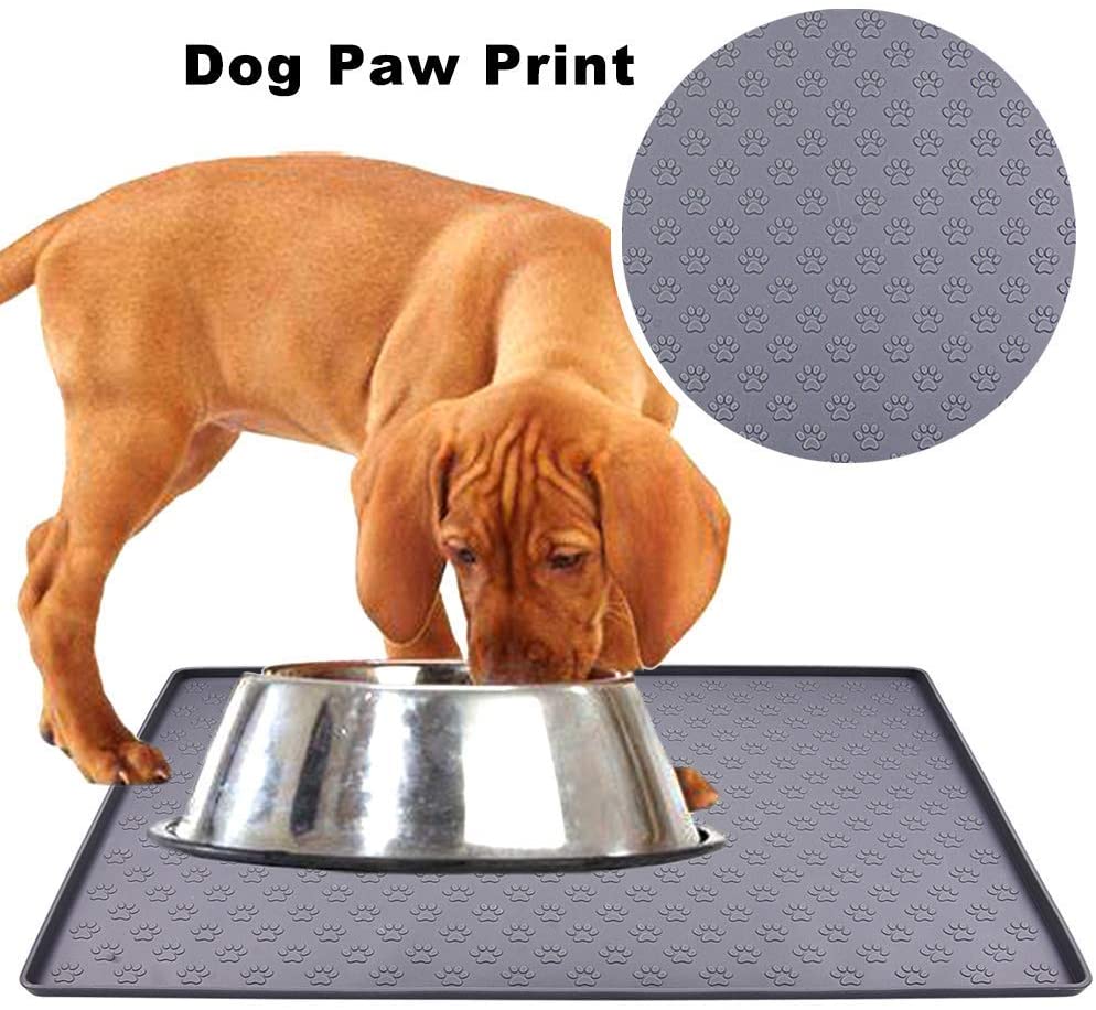 MOACC Dog Food Mat, Silicone Pet Feeding Mat, Non Slip & Waterproof Bowl Mat for Dog and Cat 47 x 30 cm, Grey Paw Pattern - Image 3