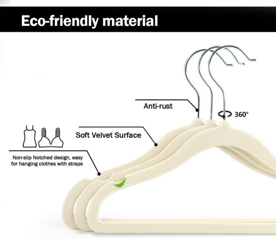 ilauke 20 Pack Kids Velvet Hangers, Children’s Coat Hangers, Non-Slip Clothes Hangers for Baby Ultra Thin Space Saving 360° Swivel Hook, Beige - Image 3