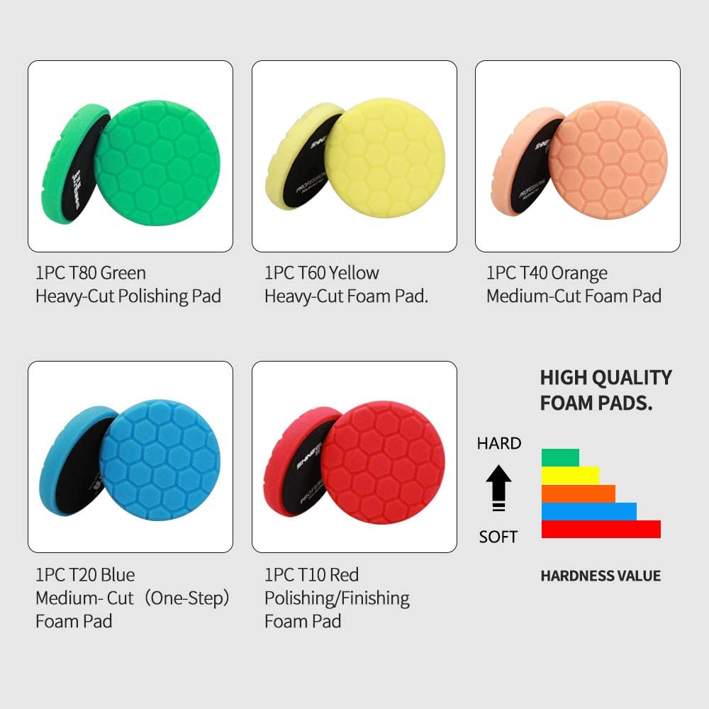 SPTA 5pcs Polishing Pad Hex Logic Polishing Sponges Saving Wax Replaceable Car Polishing Pad Foam Set For Eccentric Polishing Machine Grinder - Image 2