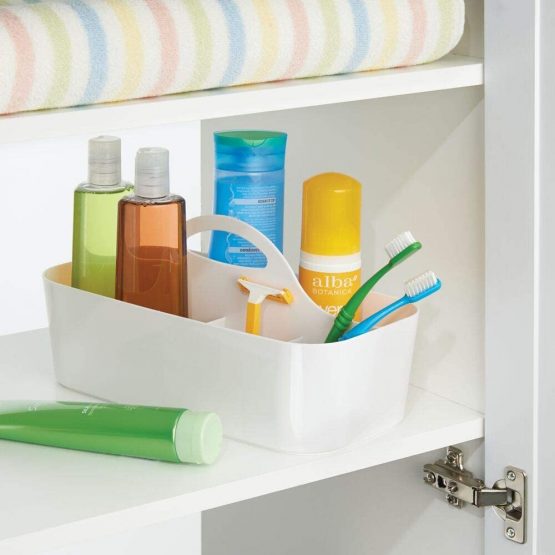 mDesign Bathroom Shower Caddy Tote for Shampoo, Soap, Razors - Medium, White - Image 2