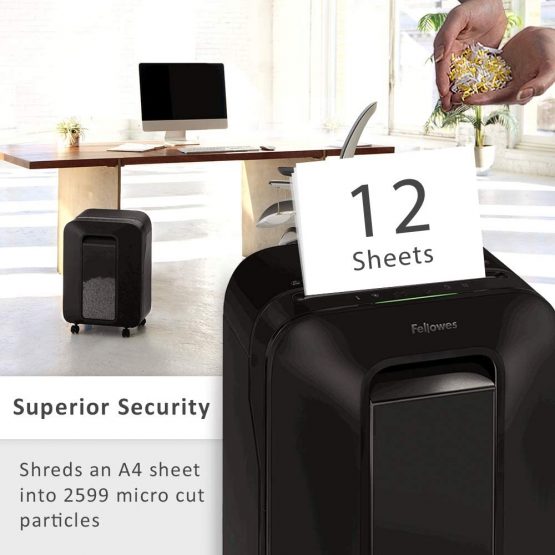 Fellowes Powershred LX201 Paper Shredder, 12 Sheet Micro-Cut Shredder for The Home/Home Office with 100% Jam Proof & Safesense Technology - Black - Image 2