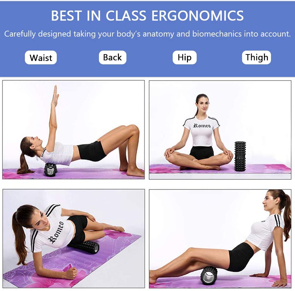 SACONELL 4 in 1 Black Foam Roller & Massage Stick Set Deep Tissue Foam Roller Kit with 2 Massage Balls and A Massage Roller Stick for Fitness Yoga - Image 3