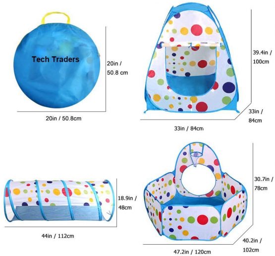 Tech Traders Toddlers crawl Soft Indoor-Outdoor Tunnel and Play Tent Cubby-Tube-Teepee 3 In 1 Playground for Children Baby Kids Toddlers (Balls not included) (BLUE) - Image 4