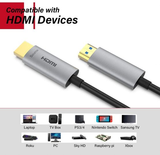 ATZEBE HDMI Cable 2M, Fibre Optic HDMI Cable High Speed 18Gbps HDMI 2.0 Support 4K@60Hz HDR10, 4:4:4, 3D, ARC, HEC, CEC, HDCP 2.2 - Image 2