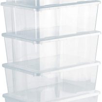 Grizzly 5 x Storage Boxes with Lids - 10 Litre - 14.8x10.4x5.7 inch (37.5x26.5x14.5 cm) - Stackable Clear Containers - Transparent Organiser