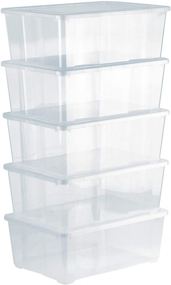 Grizzly 5 x Storage Boxes with Lids - 10 Litre - 14.8x10.4x5.7 inch (37.5x26.5x14.5 cm) - Stackable Clear Containers - Transparent Organiser