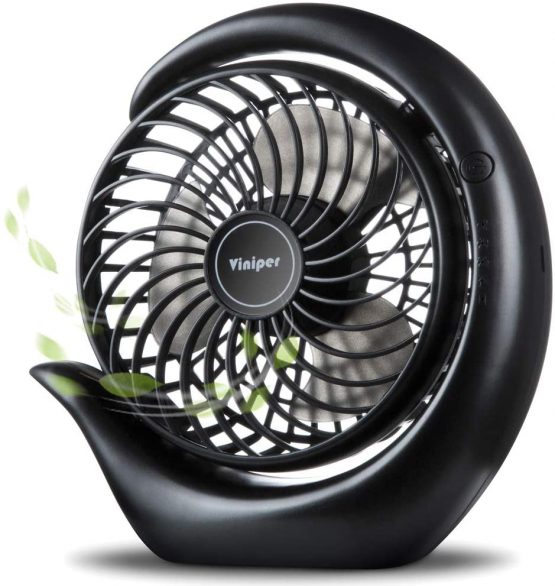 viniper Battery Operated Fan, Small Desk Fan : 3 Speeds & 8-24 Hours Longer Working, 180° Rotation, Optimised Portable USB Rechargeable Fan , Small but Mighty, Strong Wind (6.2 inch, Black)