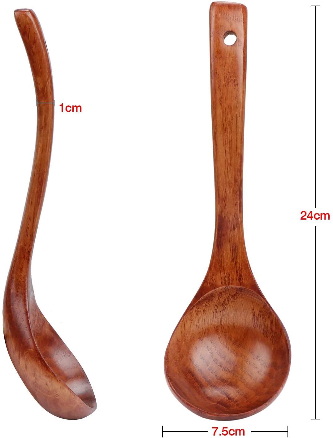 TsunNee Wooden Soup Ladle, Natural Wood Soup Spoon, Porridge Spoon, 9.45inch Length, 2-Pack - Image 3