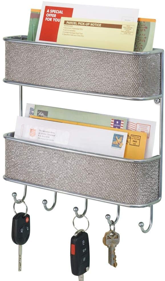 Multiple Key Hook Rack mDesign Letter Tray and Key Organiser – Wall-Mounted Key Rack and ...