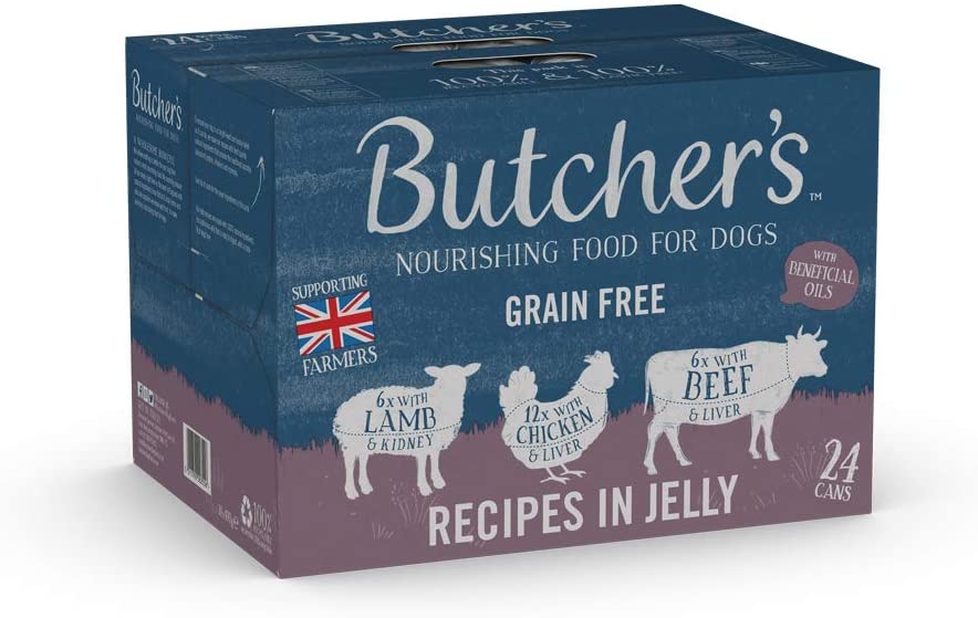 Butcher's Wet Dog Food Tin Cans Grain Free Recipes in Jelly 9.6kg (4 x 6 x 400g), Grain Free Tin, 9.6 kg (Pack of 1)