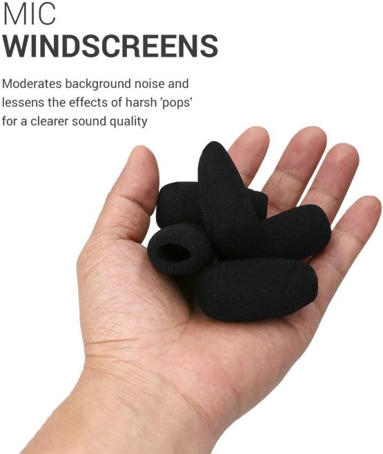kwmobile Microphone Foam Covers (Set of 5) - 4.8x2.4x1.2 cm Windscreen Protective Pop Filter Pack for Microphones - Black - Image 2