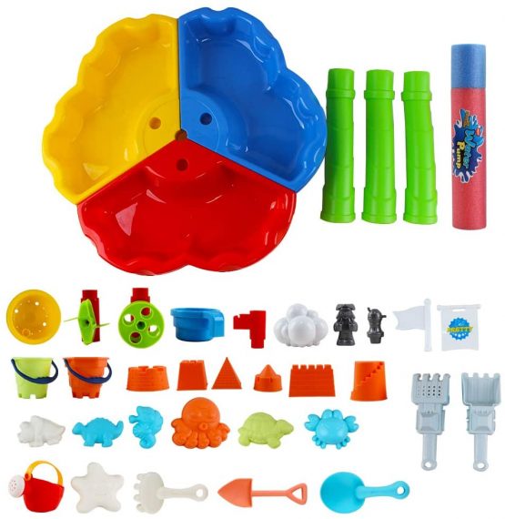 deAO 40 Pieces Sand and Water Outdoor Activity Table Play Set for Children with Water Blaster and Assorted Accessories Included - Image 3
