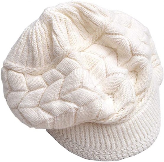 SYAYA Women Winter Warm Knit Hat Wool Snow Ski Caps with Visor DMZ01 - Image 2