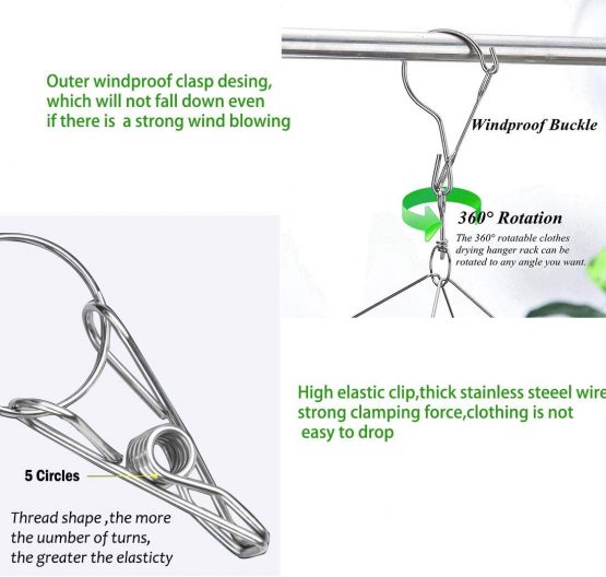 WEERSTONE, Stainless Steel Sock Dryer, Rotary Hook, Windproof, Clothes Hanger for Socks, Underwear, Bras, Baby Clothes, Gloves (36 Pegs) 1 Pack - Image 3