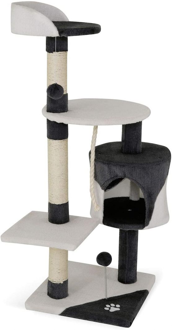 dibea Cat Tree Activity Centre Scratching Post, 112 cm, Grey/White