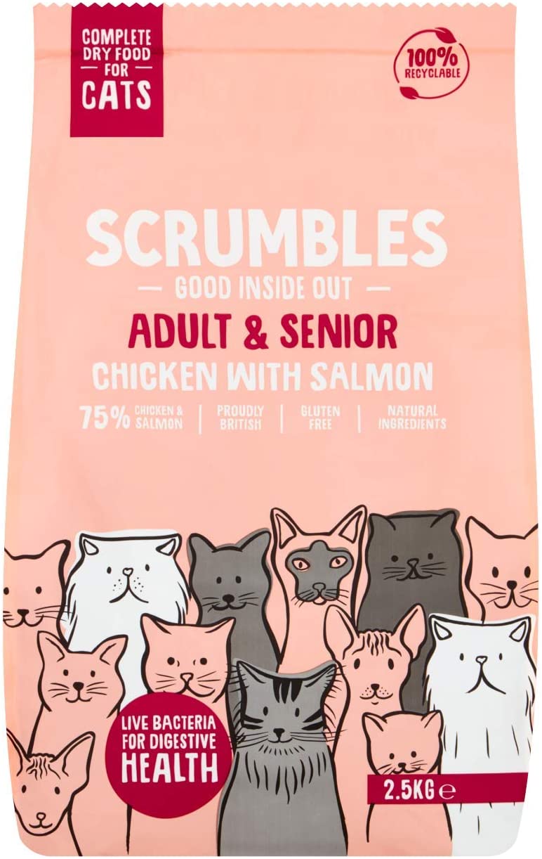 Scrumbles All Natural Dry Cat Food With Chicken and Fresh Salmon, High Protein Food for Adults And Seniors 2.5 Kg,pink bag