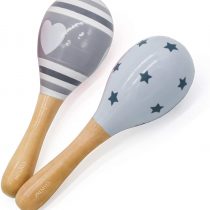 PREMYO Baby Rattle Maracas - Wooden Musical Instruments for Toddlers - Newborn Sensory Toys - Grey