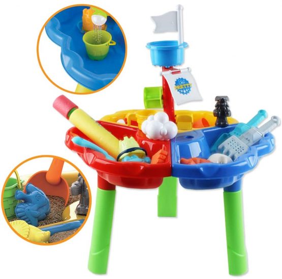 deAO 40 Pieces Sand and Water Outdoor Activity Table Play Set for Children with Water Blaster and Assorted Accessories Included - Image 4