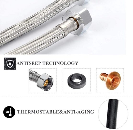 Pair of Flexible Pipes for Bathroom/Kitchen/Toilet Taps British Standard Pipe M10 x1/2 Fitting 500mm Long - Image 4