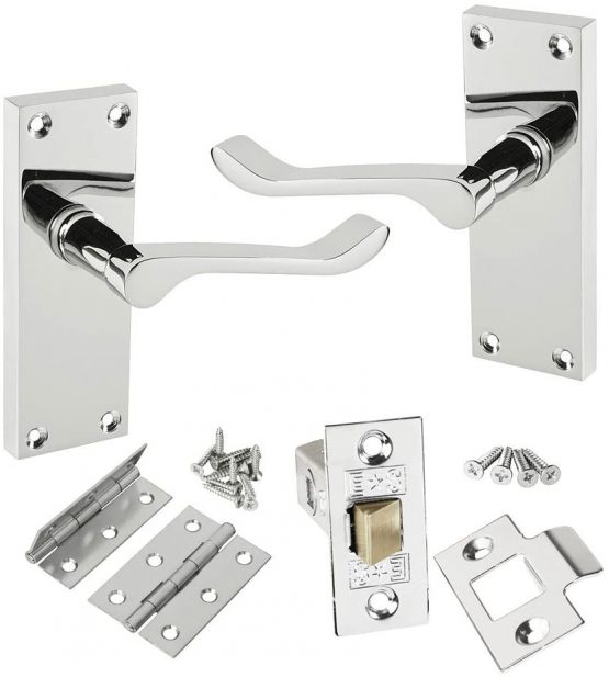 5 Sets of Victorian Scroll Latch Door Handles Polished Chrome Hinges & Latches Pack Sets - Handlestore®