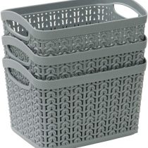 JVL 13-358GY Knit Design Loop Plastic Set of 3 Storage Box 1.5L, Grey 11 x 17 x 13, One size
