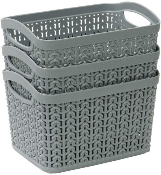 JVL 13-358GY Knit Design Loop Plastic Set of 3 Storage Box 1.5L, Grey 11 x 17 x 13, One size